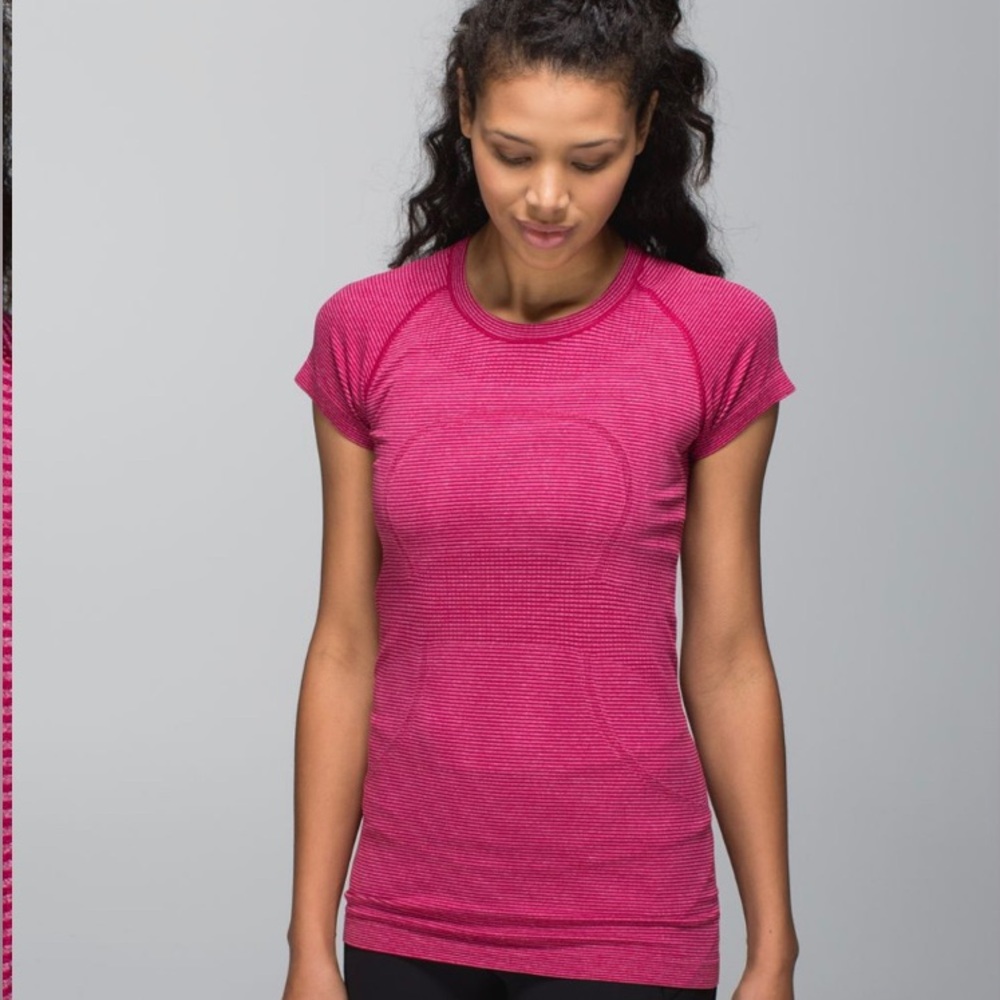 Lululemon Swiftly Tech Short Sleeve Size 6 Tonka Stripe Jeweled Magenta